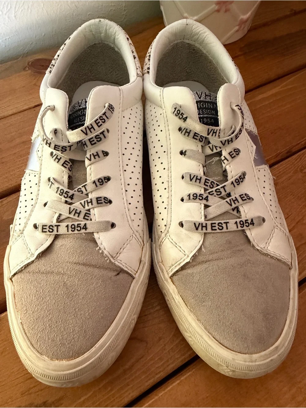 Vintage Havana White and Silver Women’s Low-Top Sneakers - Casual Comfort